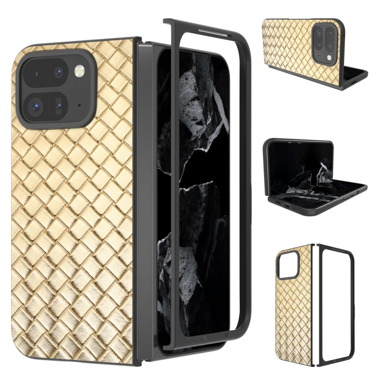 For Google Pixel 9 Pro Fold Black Frame Woven Texture PU Phone Case(Gold) - Google Cases by buy2fix | Online Shopping UK | buy2fix