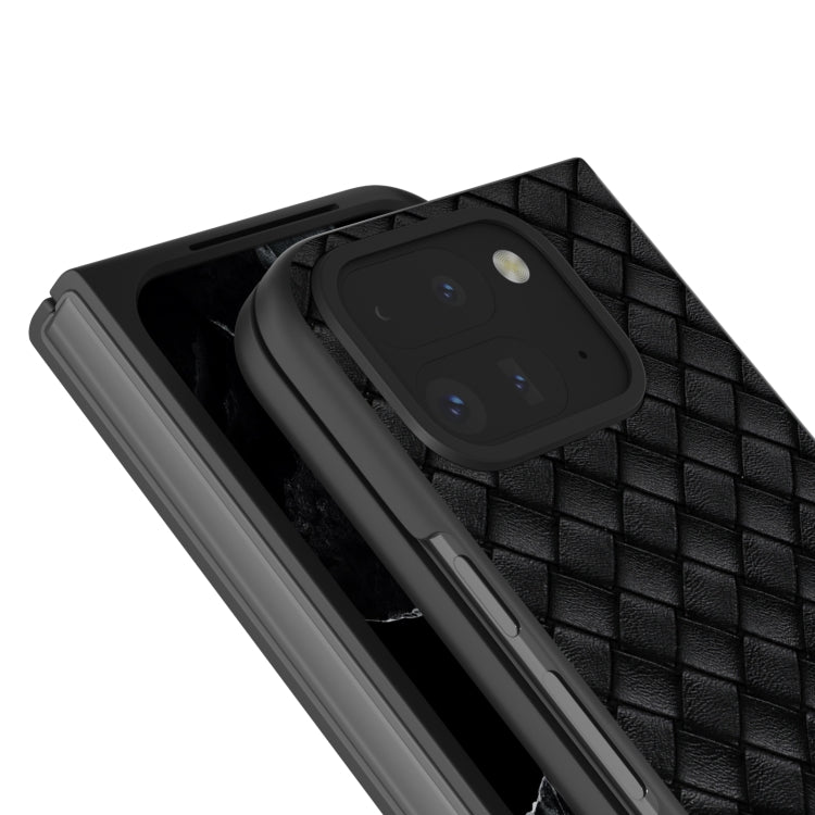 For Google Pixel 9 Pro Fold Black Frame Woven Texture PU Phone Case(Black) - Google Cases by buy2fix | Online Shopping UK | buy2fix