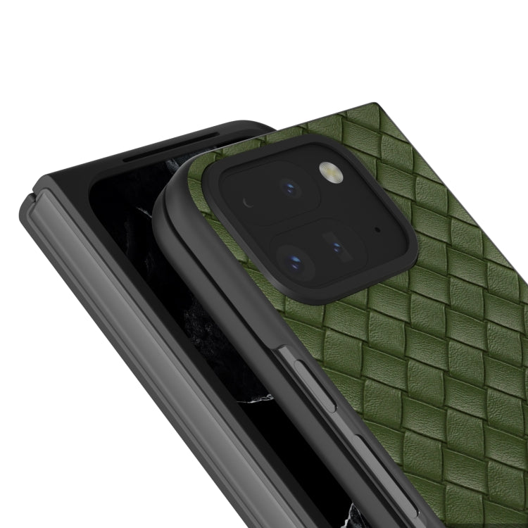 For Google Pixel 9 Pro Fold Black Frame Woven Texture PU Phone Case(Green) - Google Cases by buy2fix | Online Shopping UK | buy2fix