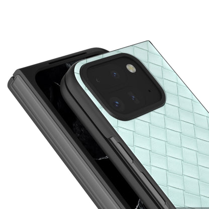 For Google Pixel 9 Pro Fold Black Frame Woven Texture PU Phone Case(Light Green) - Google Cases by buy2fix | Online Shopping UK | buy2fix