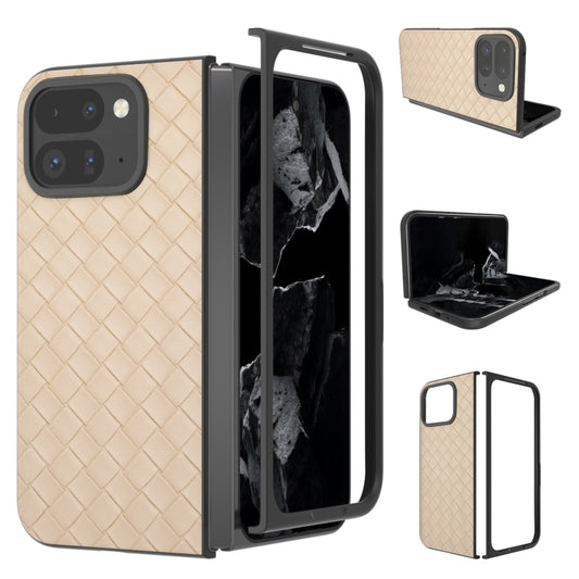 For Google Pixel 9 Pro Fold Black Frame Woven Texture PU Phone Case(Beige) - Google Cases by buy2fix | Online Shopping UK | buy2fix