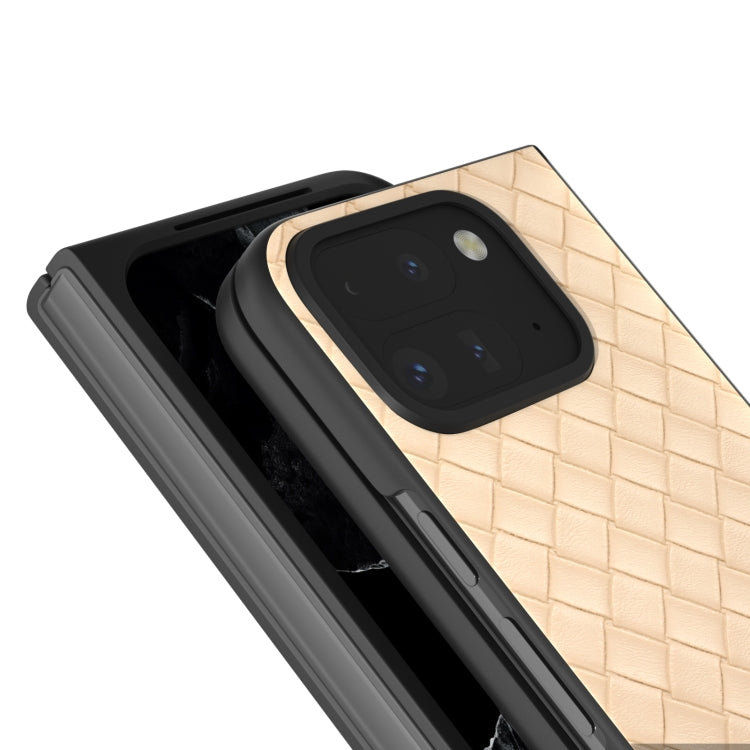 For Google Pixel 9 Pro Fold Black Frame Woven Texture PU Phone Case(Beige) - Google Cases by buy2fix | Online Shopping UK | buy2fix