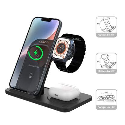 Onten CW11 3 in 1 Folding Wireless Charging(Black) - Wireless Charger by Onten | Online Shopping UK | buy2fix