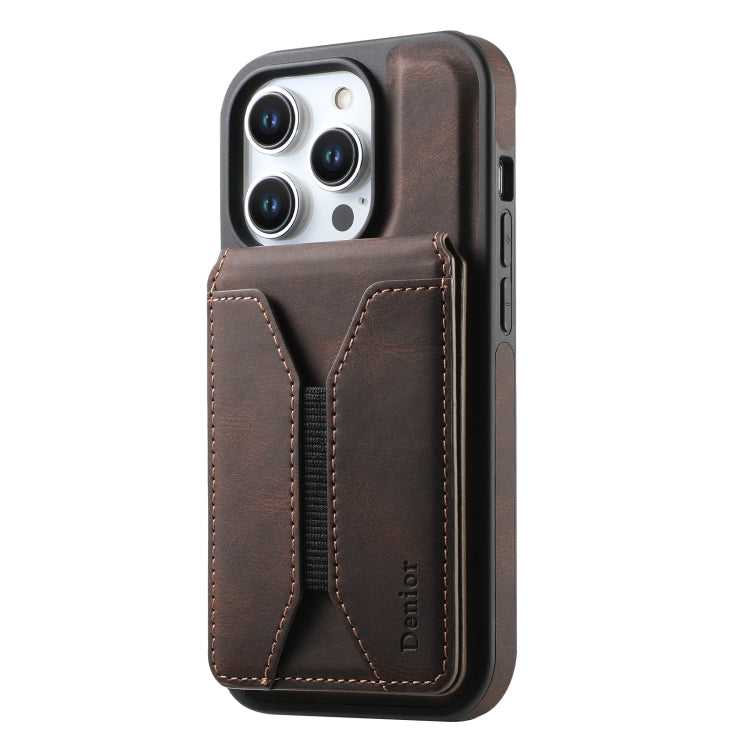 For iPhone 14 Pro Denior D17 Skin Feel MagSafe Detachable Card Slot Phone Case(Brown) - iPhone 14 Pro Cases by Denior | Online Shopping UK | buy2fix