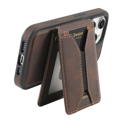 For iPhone 16 Pro Denior D18 Skin Feel Rotating Holder MagSafe Detachable Card Slot Phone Case(Brown) - iPhone 16 Pro Cases by Denior | Online Shopping UK | buy2fix