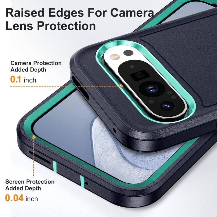 For Google Pixel 9 Pro Rugged PC + Silicone Phone Case with Holder(Dark Blue+Light Green) - Google Cases by buy2fix | Online Shopping UK | buy2fix