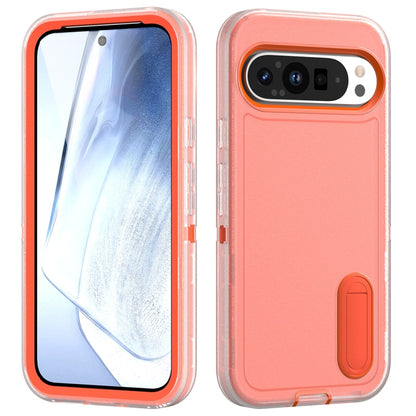 For Google Pixel 9 Pro Rugged PC + Silicone Phone Case with Holder(Transparent+Orange) - Google Cases by buy2fix | Online Shopping UK | buy2fix