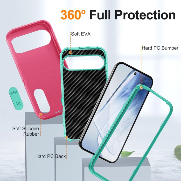 For Google Pixel 9 Rugged PC + Silicone Phone Case with Holder(Rose Red+Light Green) - Google Cases by buy2fix | Online Shopping UK | buy2fix