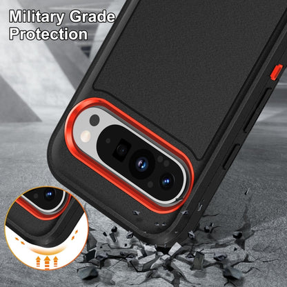 For Google Pixel 9 Rugged PC + Silicone Phone Case with Holder(Black+Orange) - Google Cases by buy2fix | Online Shopping UK | buy2fix