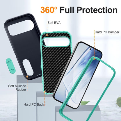 For Google Pixel 9 Rugged PC + Silicone Phone Case with Holder(Dark Blue+Light Green) - Google Cases by buy2fix | Online Shopping UK | buy2fix