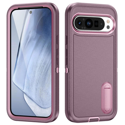 For Google Pixel 9 Rugged PC + Silicone Phone Case with Holder(Purple+Pink) - Google Cases by buy2fix | Online Shopping UK | buy2fix