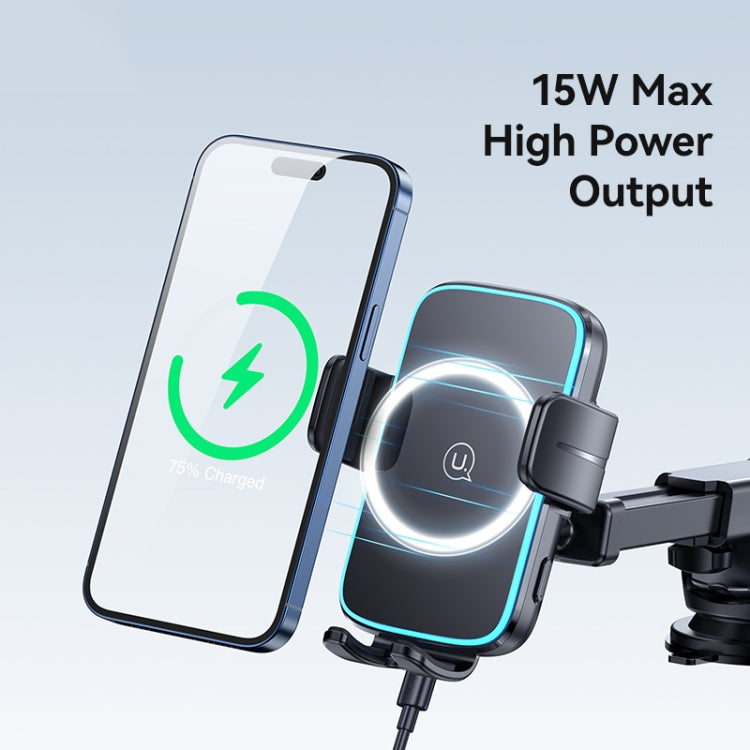 USAMS CD229 15W Accurate Aligment Wireless Charging Car Phone Holder with Suction Cup(Black) - Wireless Charger Holders by USAMS | Online Shopping UK | buy2fix