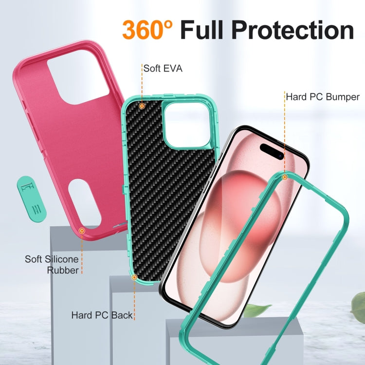 For iPhone 16 Pro Rugged PC + Silicone Phone Case with Holder(Rose Red+Light Green) - iPhone 16 Pro Cases by buy2fix | Online Shopping UK | buy2fix