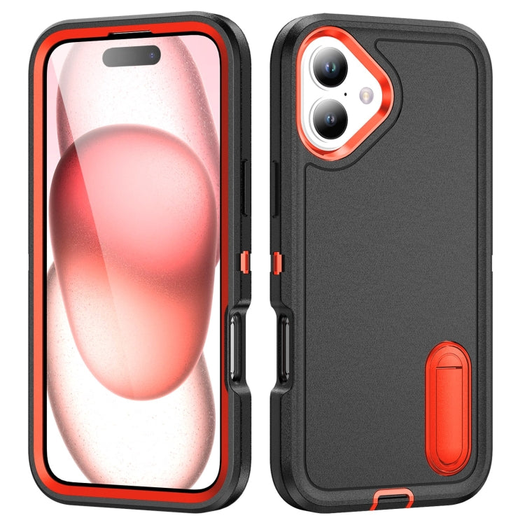 For iPhone 16 Plus Rugged PC + Silicone Phone Case with Holder(Black+Orange) - iPhone 16 Plus Cases by buy2fix | Online Shopping UK | buy2fix