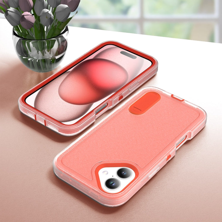 For iPhone 16 Plus Rugged PC + Silicone Phone Case with Holder(Transparent+Orange) - iPhone 16 Plus Cases by buy2fix | Online Shopping UK | buy2fix