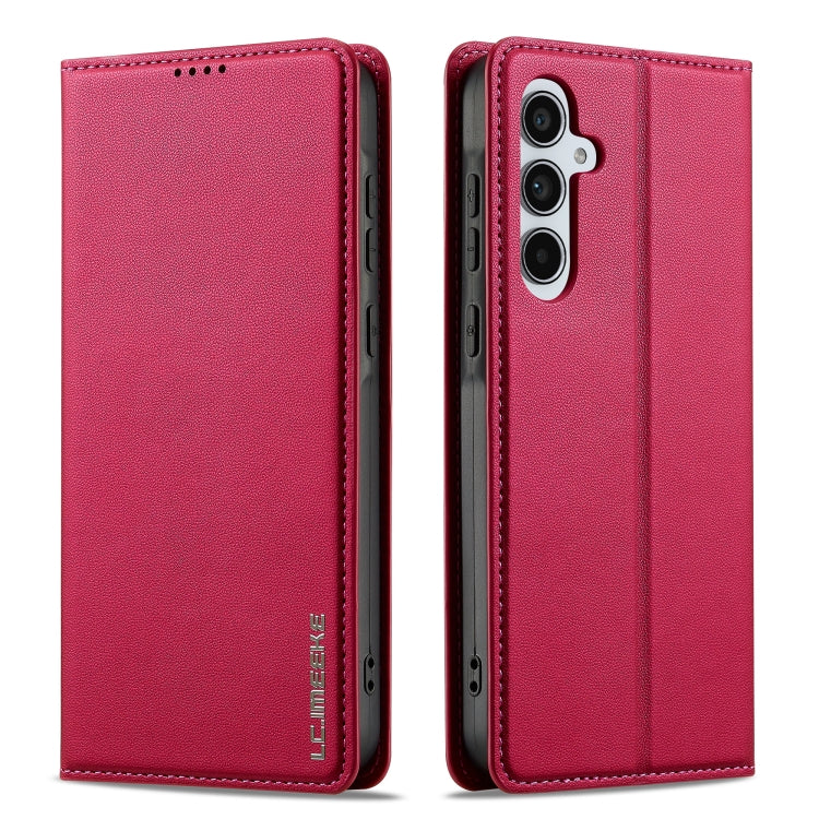 For Samsung Galaxy S24 FE 5G LC.IMEEKE L1 Series Frosted Fine Texture PU Phone Case(Red) - Galaxy S24 FE 5G Cases by LC.IMEEKE | Online Shopping UK | buy2fix