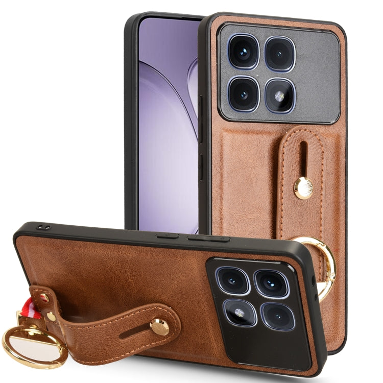 For Redmi K70 Ultra Wristband Leather Back Phone Case(Brown) - Xiaomi Cases by buy2fix | Online Shopping UK | buy2fix