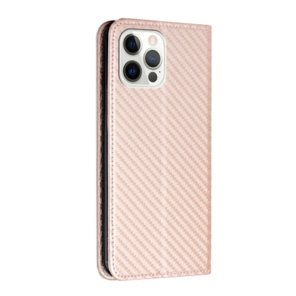 For iPhone 16 Pro Max Carbon Fiber Texture Magnetic Flip Leather Phone Case(Rose Gold) - iPhone 16 Pro Max Cases by buy2fix | Online Shopping UK | buy2fix