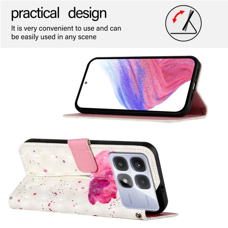 For Redmi K70 Ultra 5G Global 3D Painting Horizontal Flip Leather Phone Case(Flower) - Xiaomi Cases by buy2fix | Online Shopping UK | buy2fix