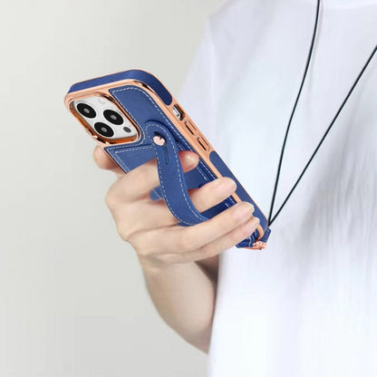 For iPhone 16 Pro Max VIETAO Card Slot Wristband Phone Case with Lanyard(Blue) - iPhone 16 Pro Max Cases by VIETAO | Online Shopping UK | buy2fix