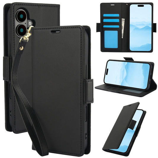 For iPhone 16 Side Buckle RFID Anti-theft Leather Phone Case(Black) - iPhone 16 Cases by buy2fix | Online Shopping UK | buy2fix