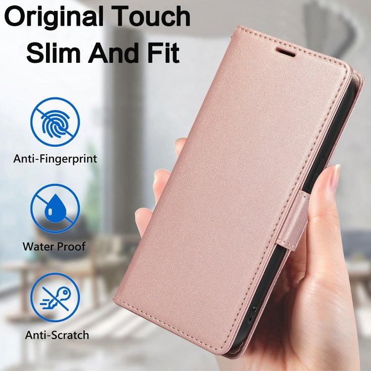 For iPhone 16 Side Buckle RFID Anti-theft Leather Phone Case(Rose Gold) - iPhone 16 Cases by buy2fix | Online Shopping UK | buy2fix