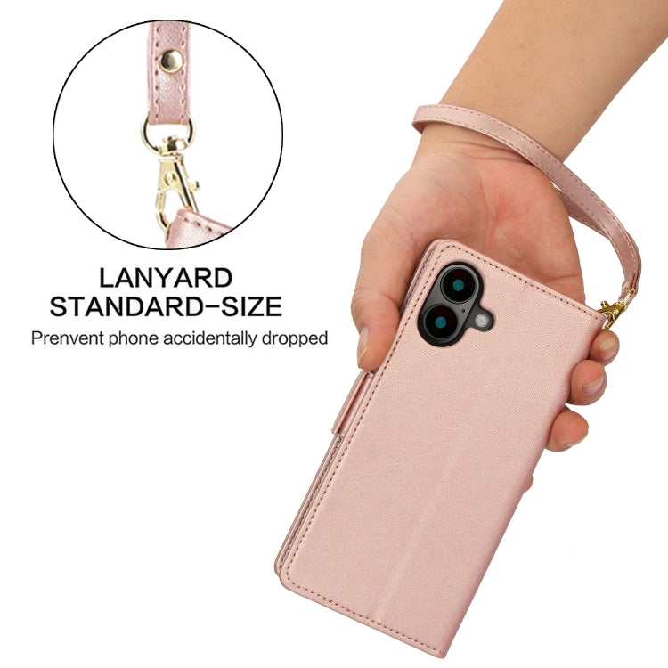 For iPhone 16 Side Buckle RFID Anti-theft Leather Phone Case(Rose Gold) - iPhone 16 Cases by buy2fix | Online Shopping UK | buy2fix