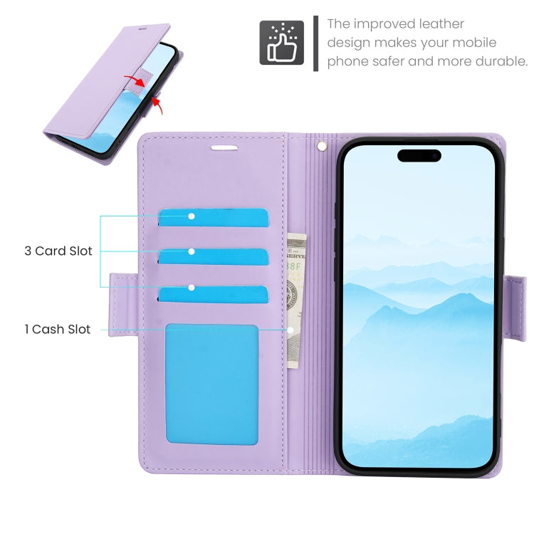 For iPhone 16 Side Buckle RFID Anti-theft Leather Phone Case(Light Purple) - iPhone 16 Cases by buy2fix | Online Shopping UK | buy2fix