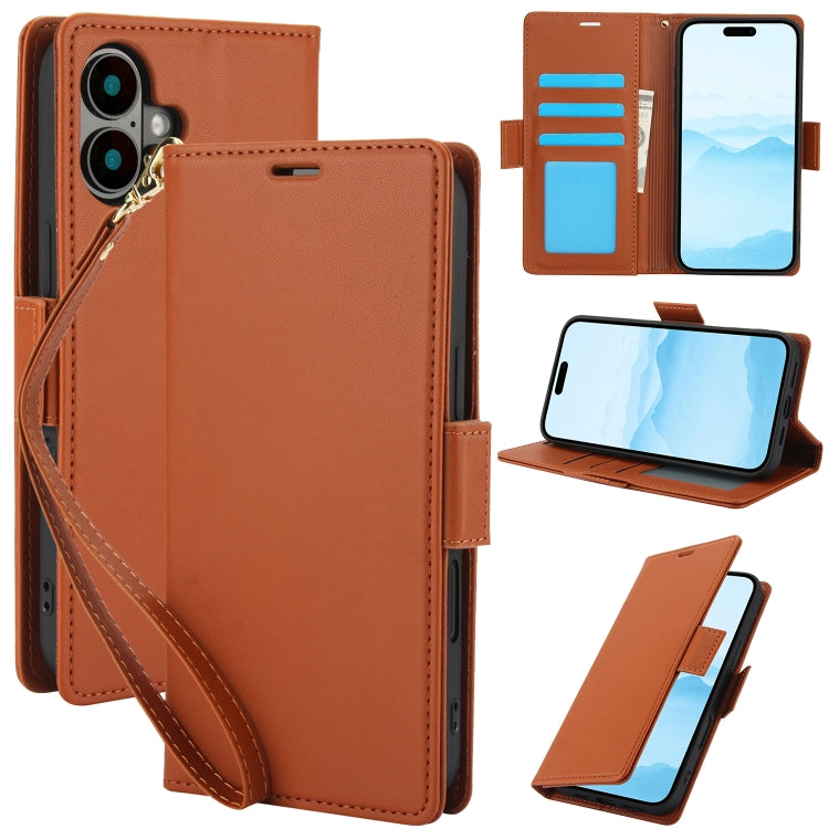 For iPhone 16 Side Buckle RFID Anti-theft Leather Phone Case(Brown) - iPhone 16 Cases by buy2fix | Online Shopping UK | buy2fix