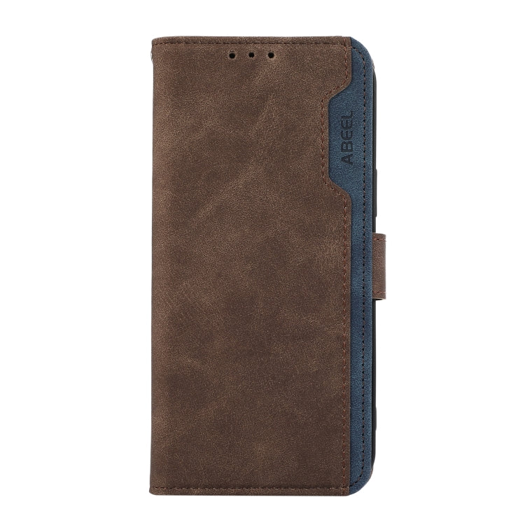 For OnePlus 13 ABEEL Color Block Magnetic RFID Leather Phone Case(Brown-Blue) - OnePlus Cases by buy2fix | Online Shopping UK | buy2fix