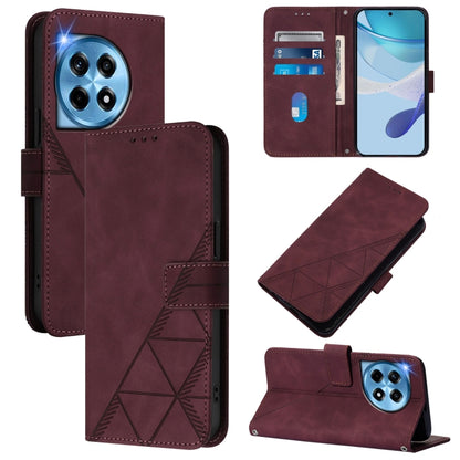 For OnePlus 12 5G Global Crossbody 3D Embossed Flip Leather Phone Case(Wine Red) - OnePlus Cases by buy2fix | Online Shopping UK | buy2fix