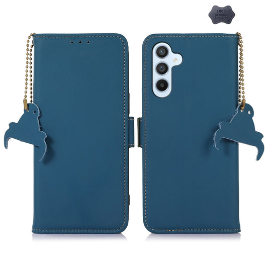 For Samsung Galaxy A26 5G Genuine Leather Magnetic RFID Leather Phone Case(Blue) - Galaxy Phone Cases by buy2fix | Online Shopping UK | buy2fix