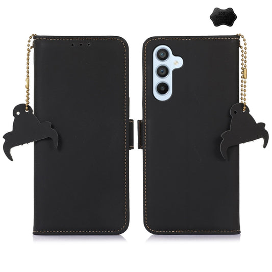 For Samsung Galaxy A56 5G Genuine Leather Magnetic RFID Leather Phone Case(Black) - Galaxy Phone Cases by buy2fix | Online Shopping UK | buy2fix