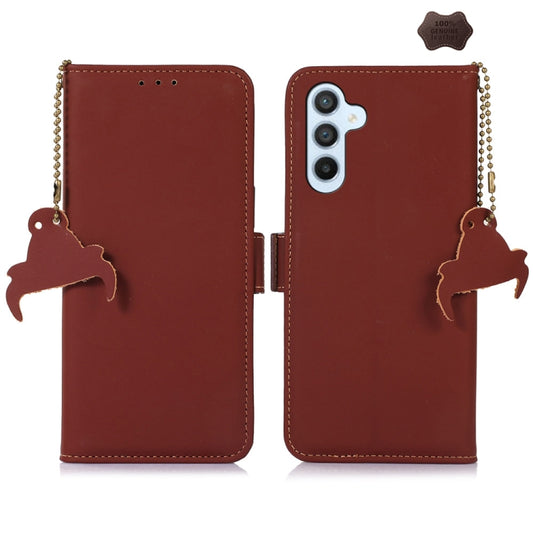 For Samsung Galaxy A56 5G Genuine Leather Magnetic RFID Leather Phone Case(Coffee) - Galaxy Phone Cases by buy2fix | Online Shopping UK | buy2fix