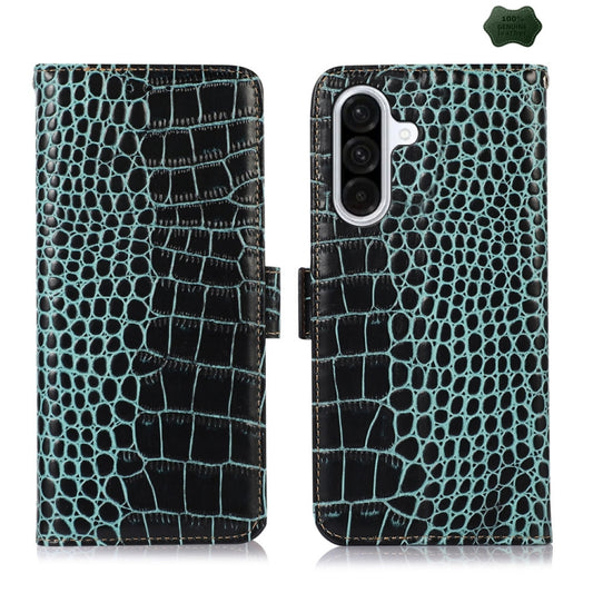 For Samsung Galaxy A56 5G Crocodile Top Layer Cowhide Leather Phone Case(Green) - Galaxy Phone Cases by buy2fix | Online Shopping UK | buy2fix