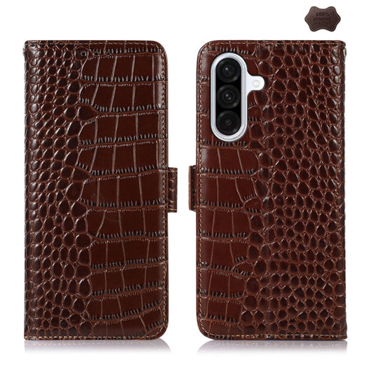 For Samsung Galaxy A56 5G Crocodile Top Layer Cowhide Leather Phone Case(Brown) - Galaxy Phone Cases by buy2fix | Online Shopping UK | buy2fix