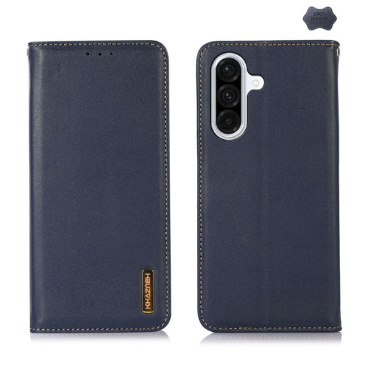 For Samsung Galaxy A36 KHAZNEH Nappa Top Layer Cowhide Leather Phone Case(Blue) - Galaxy Phone Cases by buy2fix | Online Shopping UK | buy2fix