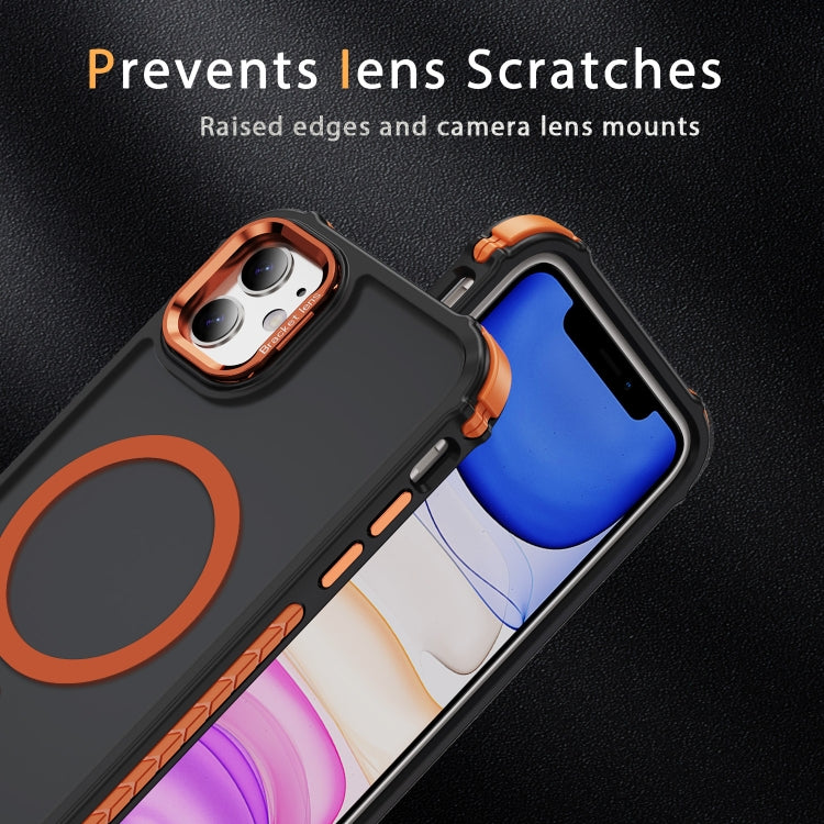 For iPhone 11 Rainbow Series Skin Feel MagSafe Lens Holder Phone Case(Orange) - iPhone 11 Cases by buy2fix | Online Shopping UK | buy2fix