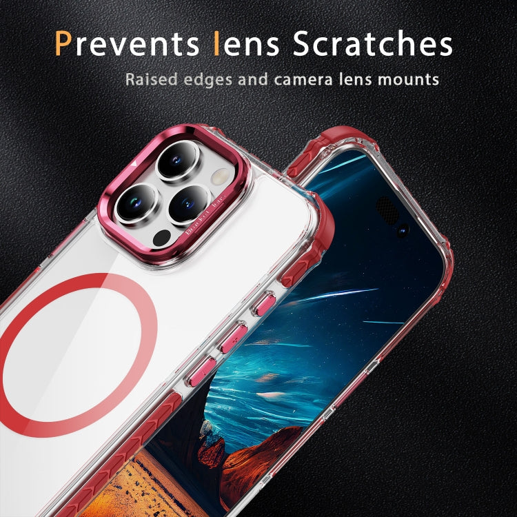 For iPhone 16 Pro Max Rainbow Series Transparent MagSafe Lens Holder Phone Case(Red) - iPhone 16 Pro Max Cases by buy2fix | Online Shopping UK | buy2fix