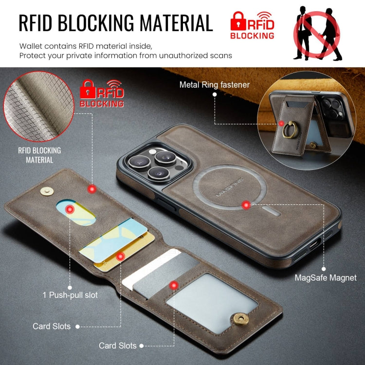 For iPhone 14 DG.MING K1 MagSafe Detachable Wallet RFID Back Cover Phone Case(Coffee) - iPhone 14 Cases by DG.MING | Online Shopping UK | buy2fix