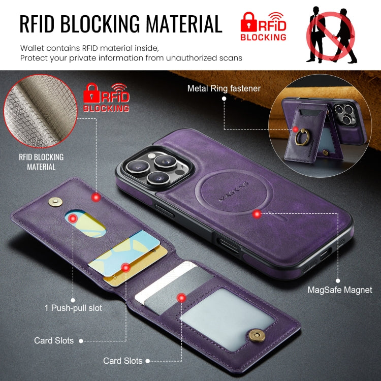 For iPhone 16 Pro Max DG.MING K1 MagSafe Detachable Wallet RFID Back Cover Phone Case(Purple) - iPhone 16 Pro Max Cases by DG.MING | Online Shopping UK | buy2fix