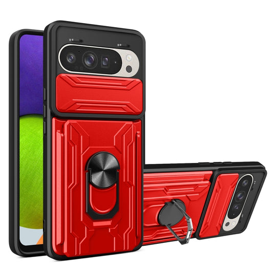 For Google Pixel 9 / 9 Pro Sliding Camshield TPU+PC Phone Case with Card Slot(Red) - Google Cases by buy2fix | Online Shopping UK | buy2fix