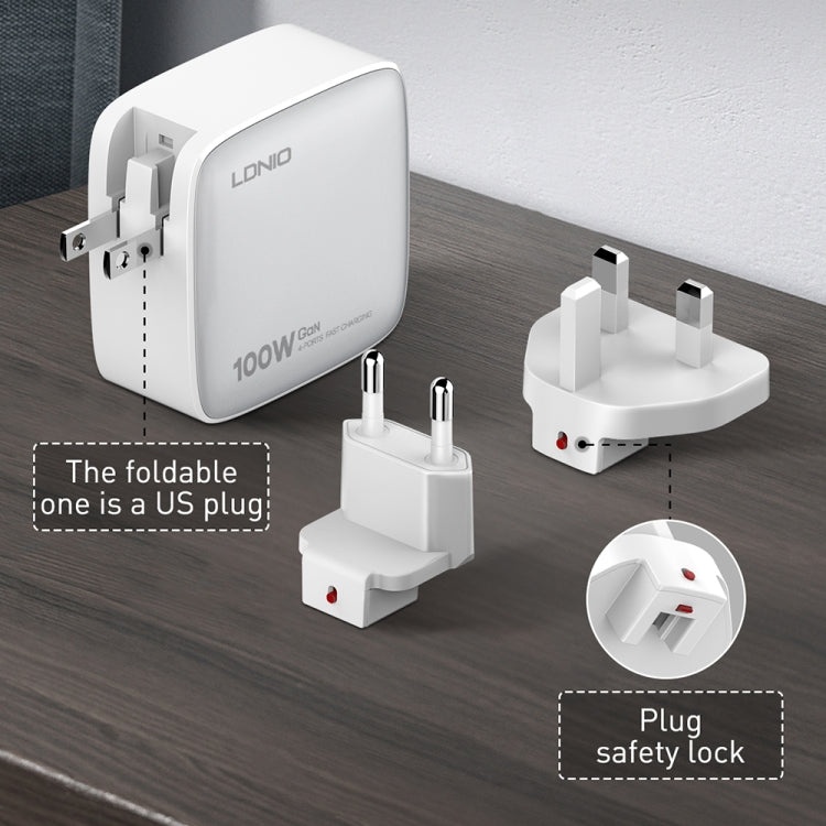 LDNIO Q408 100W GaN USB+3 USB-C / Type-C Interface Charger with 1m 100W USB-C / Type-C to USB-C / Type-C Data Cable, Plug Type:UK Plug(White) - USB Charger by LDNIO | Online Shopping UK | buy2fix