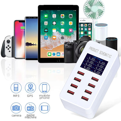 A8B 50W 8 Ports USB Smart Charging Station with Digital Display, Plug:UK Plug - Multifunction Charger by buy2fix | Online Shopping UK | buy2fix