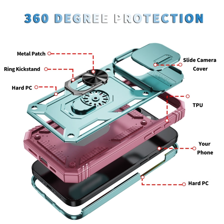 For iPhone 16 Pro Max Sliding Camshield TPU + PC Phone Case with Holder(Green+Pink) - iPhone 16 Pro Max Cases by buy2fix | Online Shopping UK | buy2fix