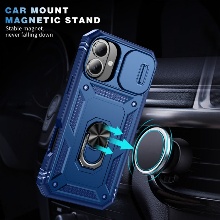 For iPhone 16 Plus Sliding Camshield TPU + PC Phone Case with Holder(Navy Blue) - iPhone 16 Plus Cases by buy2fix | Online Shopping UK | buy2fix