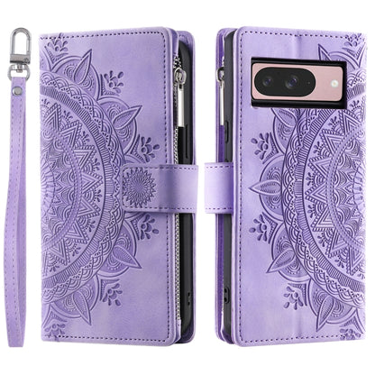 For Google Pixel 9 / 9 Pro Multi-Card Totem Zipper Leather Phone Case(Purple) - Google Cases by buy2fix | Online Shopping UK | buy2fix