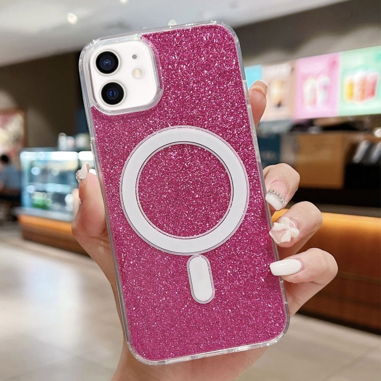 For iPhone 11 Acrylic Transparent Glitter MagSafe Phone Case(Rose Red) - iPhone 11 Cases by buy2fix | Online Shopping UK | buy2fix