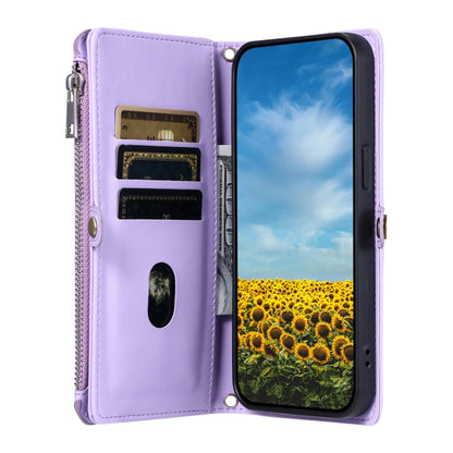 For Google Pixel 9 Pro XL Leather Stitching Multi-card Slot Zipper Phone Case(Purple) - Google Cases by buy2fix | Online Shopping UK | buy2fix