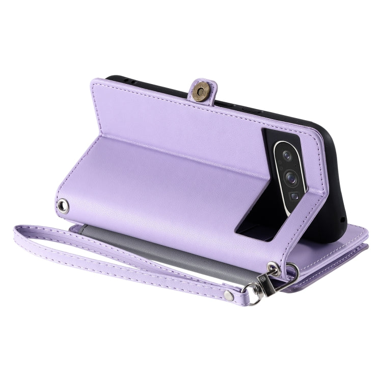 For Google Pixel 9 Pro XL Leather Stitching Multi-card Slot Zipper Phone Case(Purple) - Google Cases by buy2fix | Online Shopping UK | buy2fix